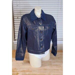 BGC Shimmer Gold Denim Jacket Button Front-Cuffs-Pockets Size Small
